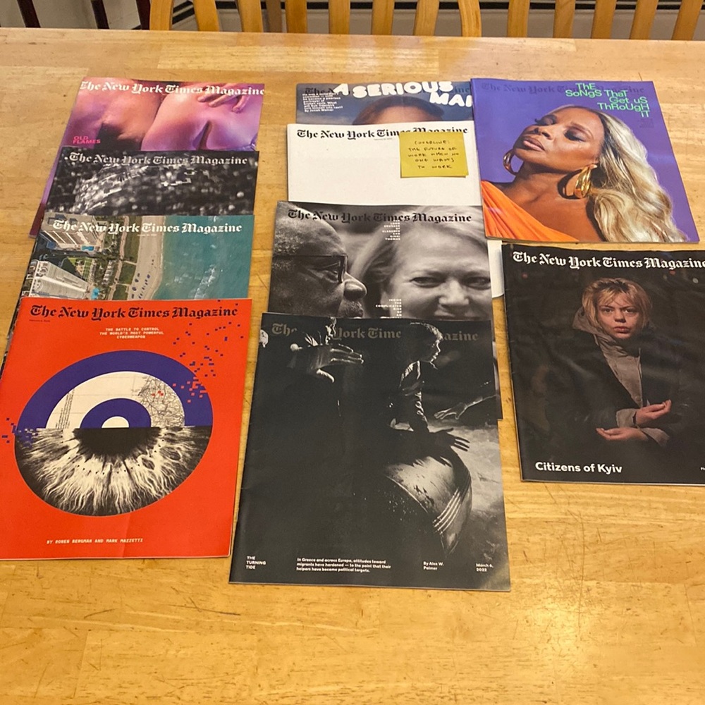 10 N Y Times magazines. See dates below. Price is for all 10